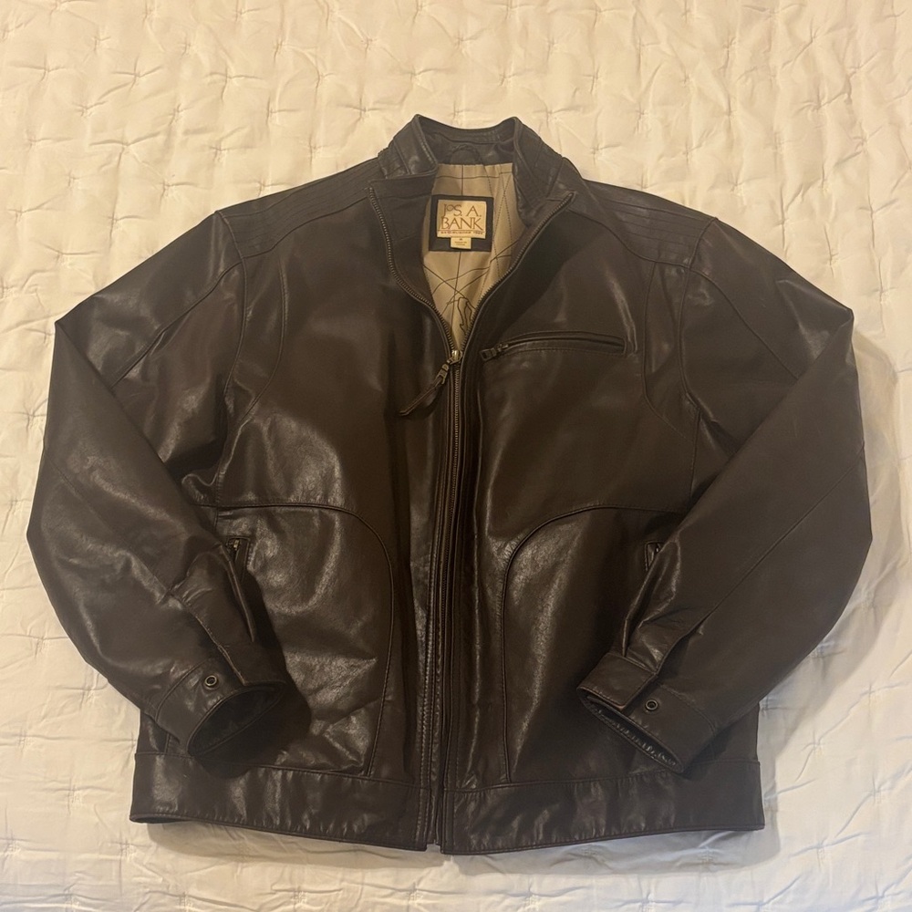 Jos. A. Bank Classic Brown Leather Bomber / Flight Jacket Unisex